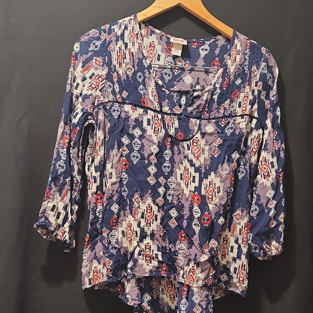 Massimo Blue and Red Patterned Blouse